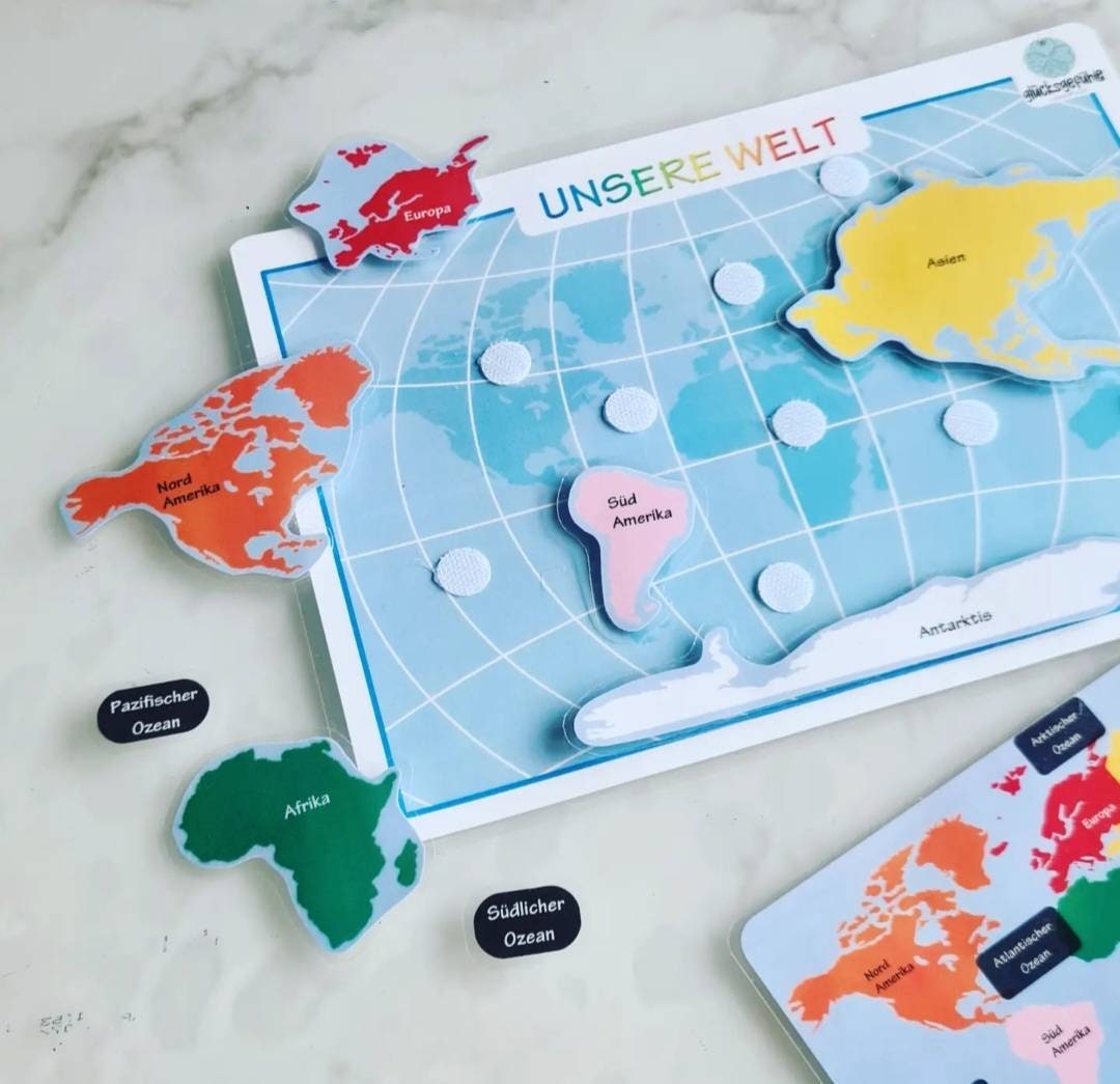  Weltkarte Montessori, Kontinente und Ozeane, Unsere Welt, Grundschule Motiv 