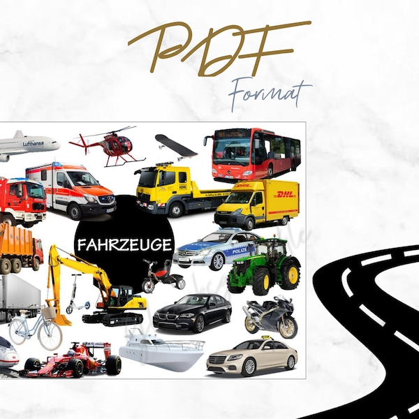 PDF Fahrzeuge Autos Montessori Gedächtnisspiel, Lernspiel