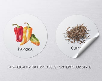 60 Herb & Spice Labels for Pantry Organization - Watercolor Style