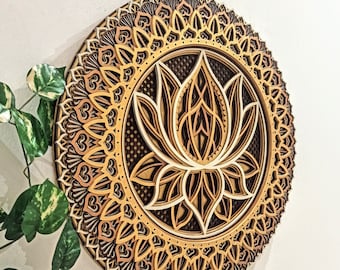 Lotusbloemmandala, houten mandala muurhanger, gekleurde mandalakunst, spirituele kunst, lasergesneden gelaagde mandala, overvloed en zegeningen <3
