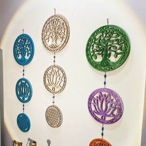 Tree of Life Wall Art with Lotus Flower and Flower of Life Wall Hanging, Wooden Wall Decor, Colorful Wall Art, Spiritual Gifts, Beads, Love