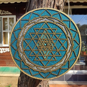 Sri Yantra Wall Art - Sacred Geometry Wall Hanging - Dot Painting - Vibrant Colors - Ready to Hang - Unique Artwork - Master Craftsmanship