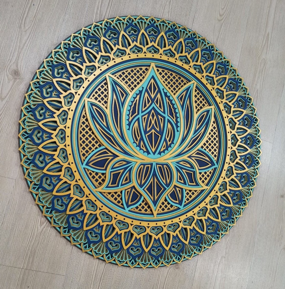 BackgroundTurnOver Large Mandala Stencil - 80cm Round Flower Lotus Wall Pattern For Painting, Furniture & Floors - View #14