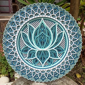 Lotus Flower Mandala, Wooden Mandala Wall Hanging, Colored Mandala Art, Spiritual Art, Laser Cut Layered Mandala, Abundance and Blessings &lt;3