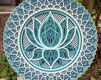 Lotusbloemmandala, houten mandala muurhanger, gekleurde mandalakunst, spirituele kunst, lasergesneden gelaagde mandala, overvloed en zegeningen <3