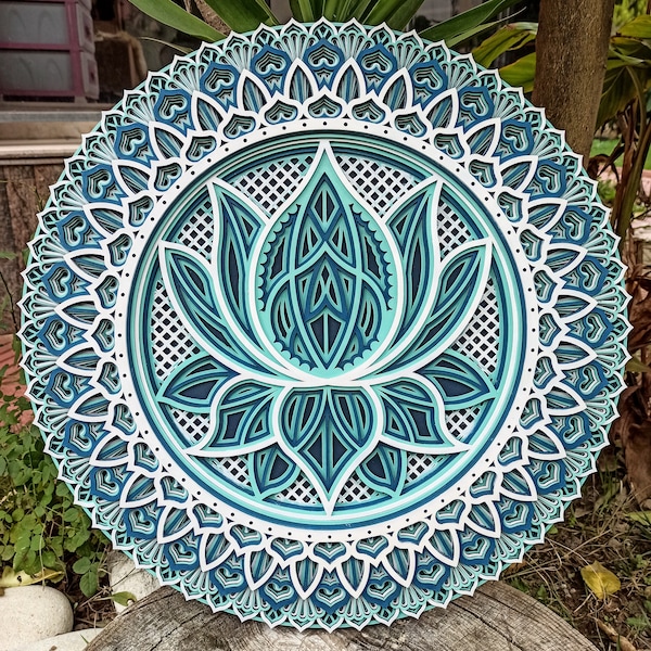 Lotus Flower Mandala, Wooden Mandala Wall Hanging, Colored Mandala Art, Spiritual Art, Laser Cut Layered Mandala, Abundance and Blessings <3