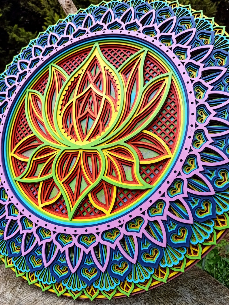 Lotus Flower Wooden Mandala Wall Art Spiritual Decor With 7 Etsy