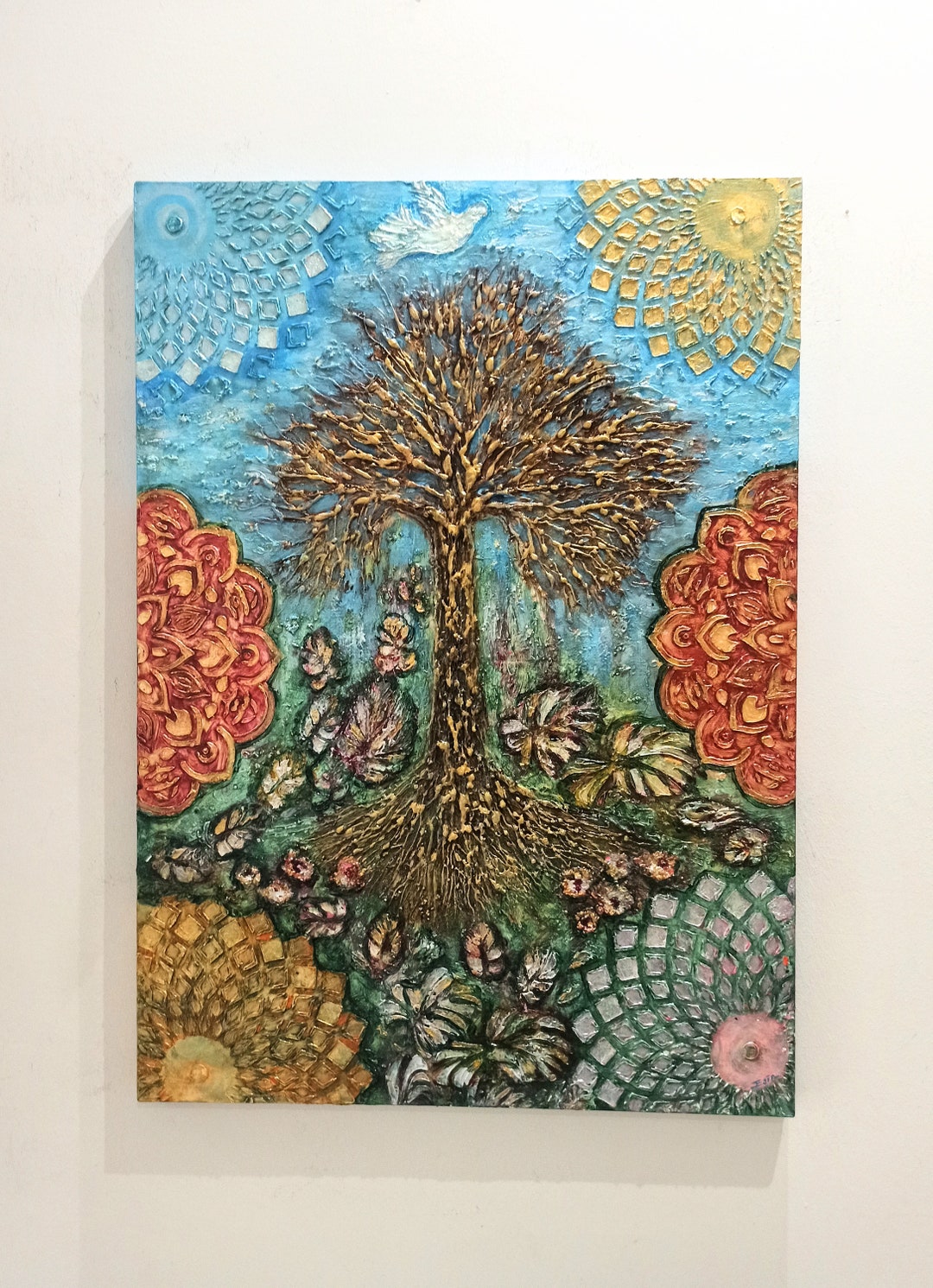 Tree of Life Textured Acrylic Painting on Canvas, Original Wall Art ...