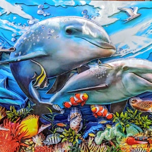 Arte murale in rilievo di carta 3D colorata, arte di tagliare la carta pesci nell'oceano, delfini, scartoffie 3d, arredamento dell'acquario del negozio di animali, regalo per bambini
