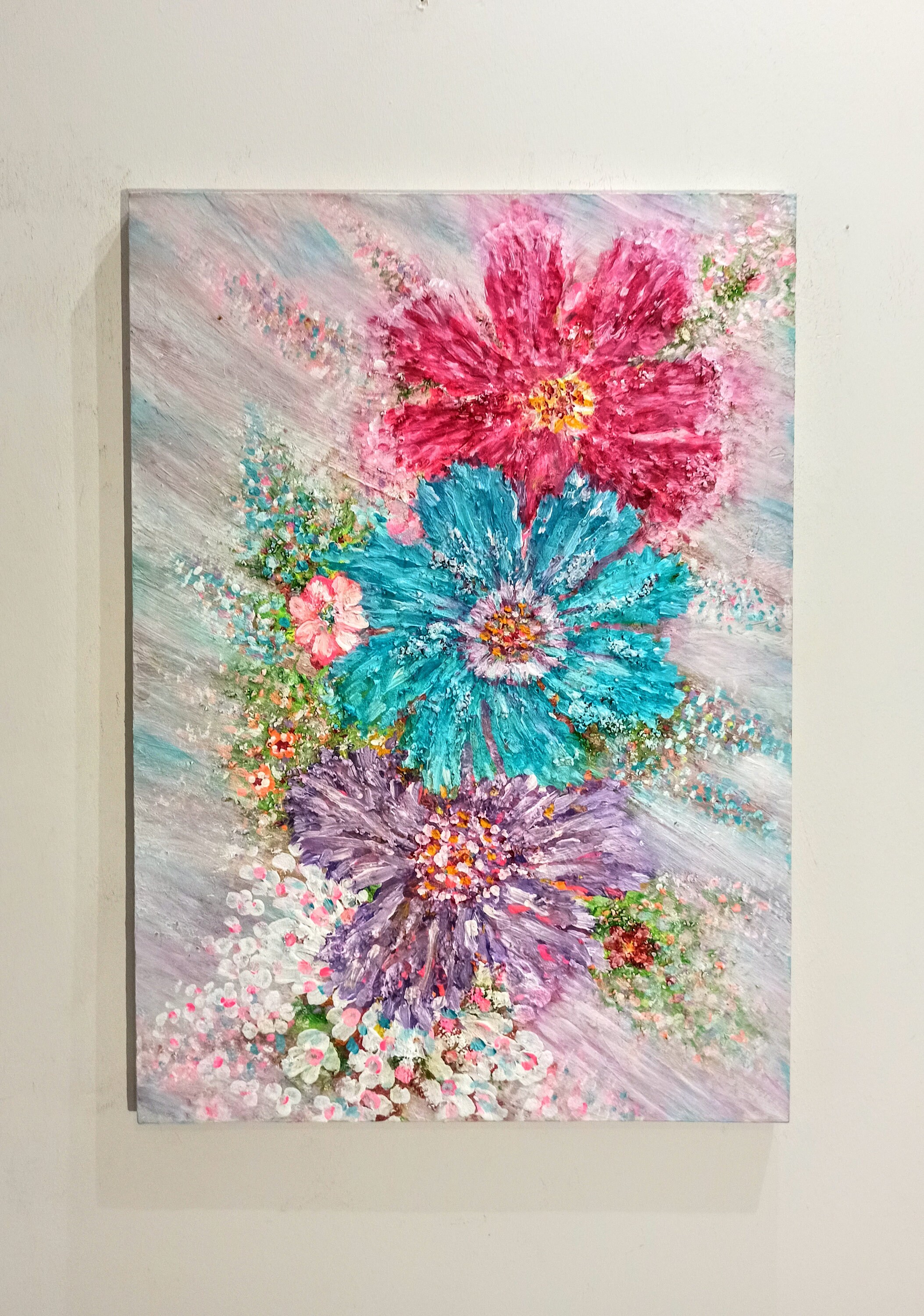 3D Textured Original Acrylic Flowers Painting on Canvas, Mixed