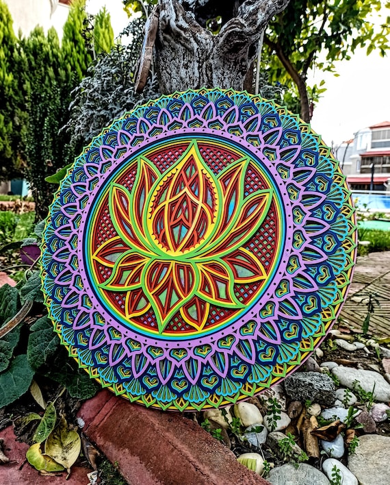 Arte de madera de mandala de flor de loto, decoración de yoga colgante en  la pared, arte de pared bohemio bohemio, decoración de pared en capas