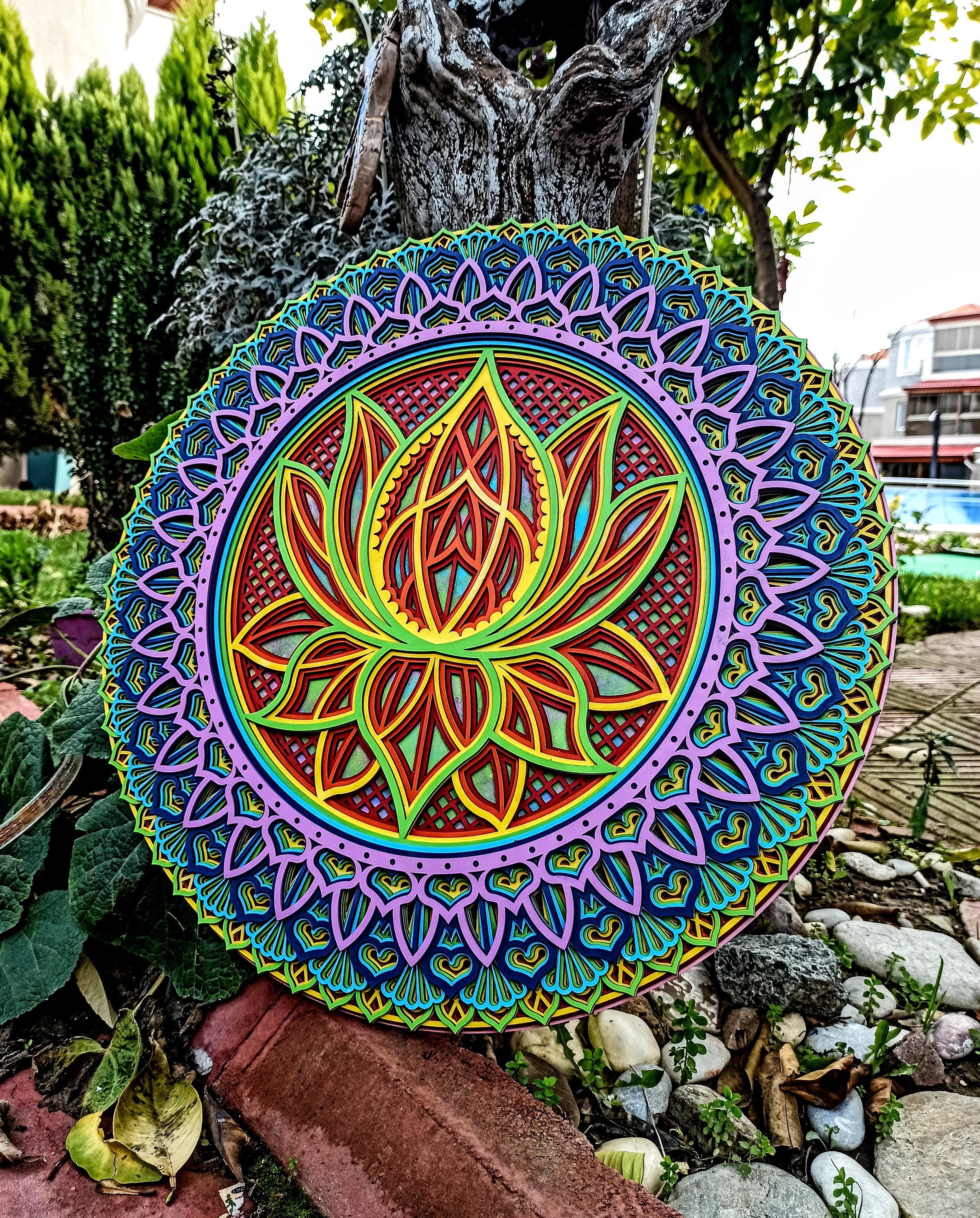 Lotus Flower Wooden Mandala Wall Art, Spiritual Decor With 7