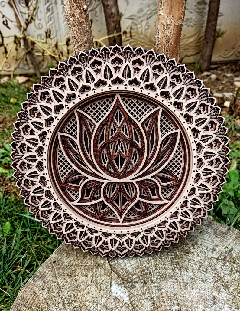 Mandala Wall Art Lotus Flower Wooden Wall Hanging Mandala Etsy