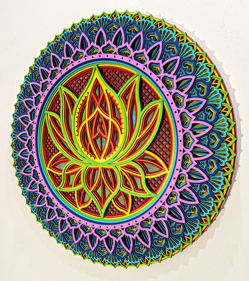 Lotus Flower Wooden Mandala Wall Art Spiritual Decor With 7 Etsy