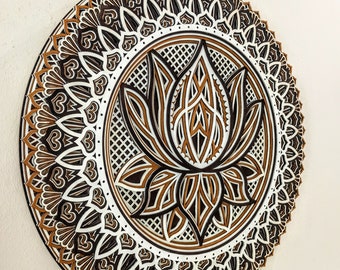 Lotusbloemmandala, houten mandala muurhanger, gekleurde mandalakunst, spirituele kunst, lasergesneden gelaagde mandala, overvloed en zegeningen <3