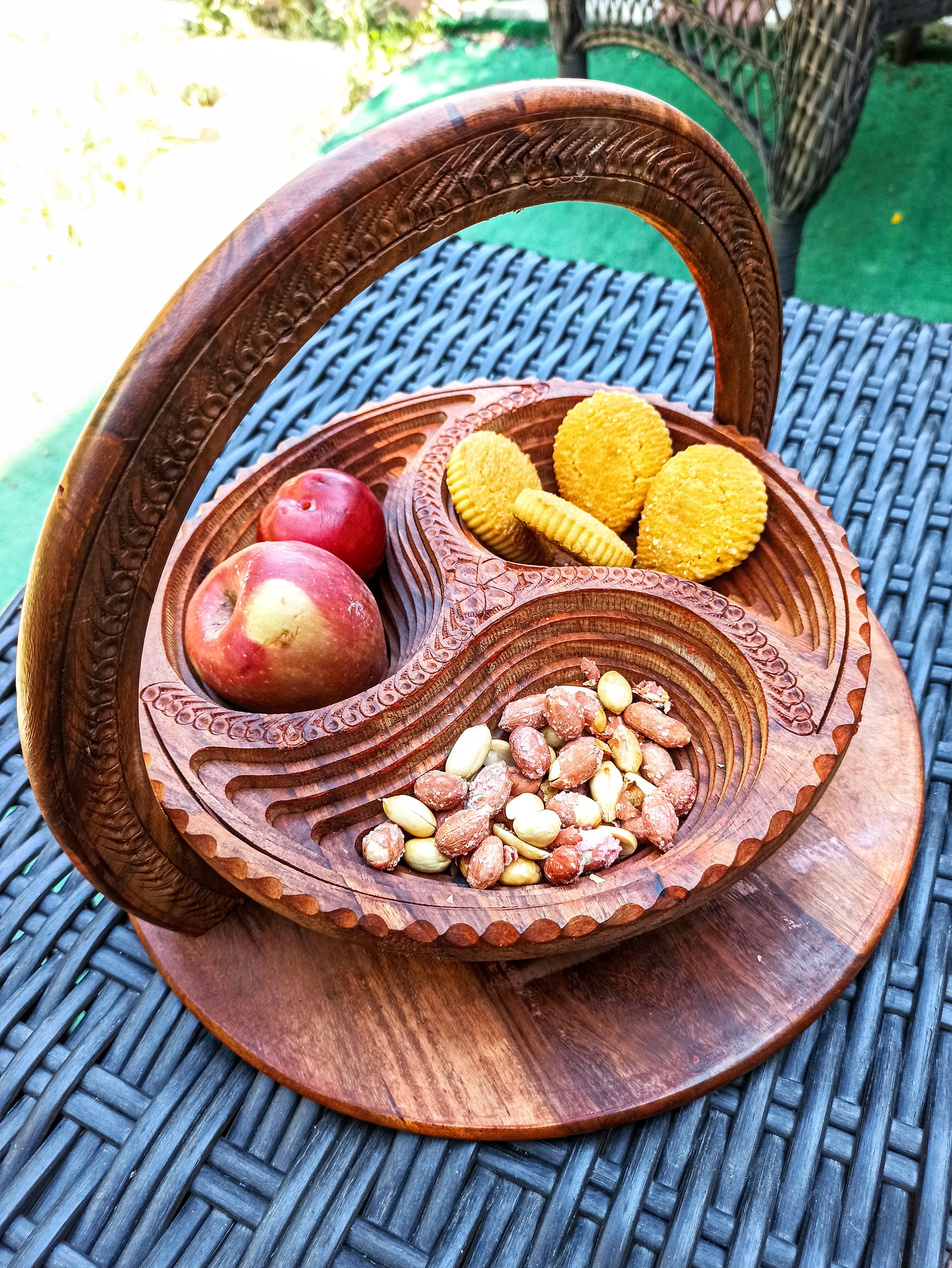 Foldable Wooden Basket, Fruit Bowl, Kitchen Wood Trivet