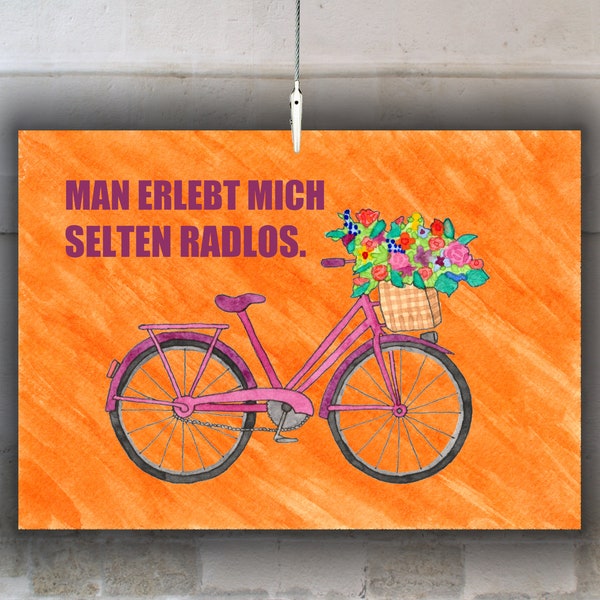 Fahrrad Postkarte Radfahrer | Hollandrad Spruchkarte Blumen | Blumenkorb Sprüche Blumenstrauß | Lustiger Spruch Radeln | Karte Fahrradfahren