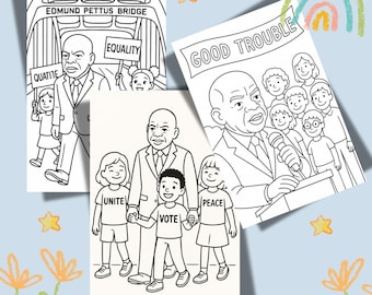 John Lewis Coloring Pages: Civil Rights History, Set of 3 (Digital PDF Download)