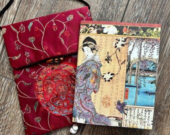 Asian Inspired Handmade Mini Journal with Coordinating Pouch
