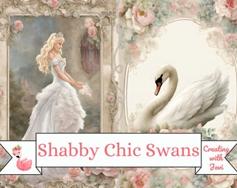 Swan Junk Journal Kit: Shabby Chic Printable Paper Pack (Digital Download
