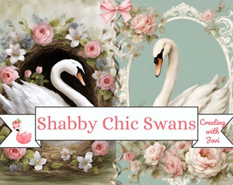 Swan Junk Journal Kit: Shabby Chic Printable Paper Pack (Digital Download