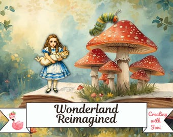 Surreal Alice in Wonderland Watercolor Printable Kit | Whimsical Fantasy Journal Pages | Tea Party & Royal Court Art