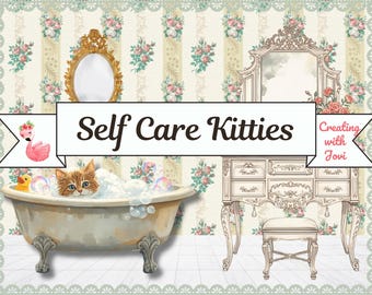 Self Care Kitties Printable Kit, Junk Journal Download