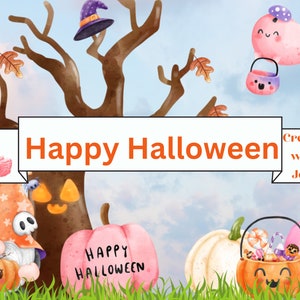 Cute Halloween Papers, Pink Halloween Printable, Pastel Halloween Scrapbook Paper, Pink Halloween Junk Journal Pages, Pink Pastel Pumpkins