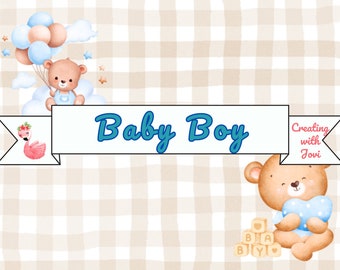 Baby Boy Scrapbook Kit: Bears, Balloons, Soft Blues (Digital Download)