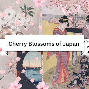 Kit de diário lixo de flores de cerejeira do Japão, pacote de papel digital asiático, kit japonês vintage para impressão, kit de diário lixo Sakura