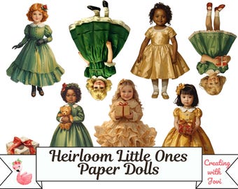 Papierpuppen zum Ausdrucken, Vintage-Kinderpuppen zum digitalen Download