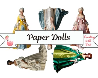Papierpuppen zum Ausdrucken: Vintage Mode im Wandel der Zeit (Digitaler Download