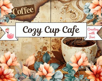 Cozy Cup Cafe Printable Junk Journal Kit | Coffee-Themed Digital Papers