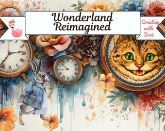 Surreales Alice im Wunderland Aquarell Printable Kit | Skurrile Fantasy Seiten | Teeparty & königliche Hofkunst