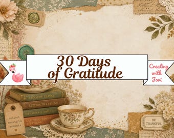 30 Tage Dankbarkeits-Druckset, Vintage-Junk-Journal-Ephemera (Digitaler Download)
