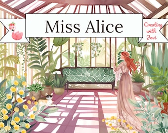 Miss Alice Watercolor Junk Journal Kit: Cottagecore Scrapbook Pages (Digital Download)