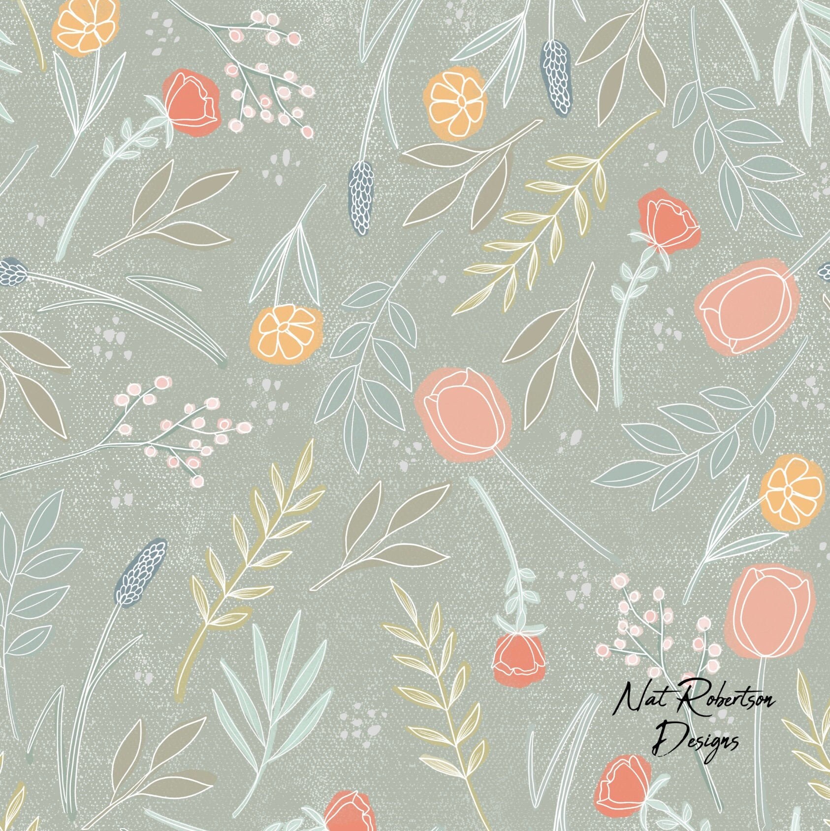 Digital Fabric Design Sage Green Abstract Floral Design - Etsy