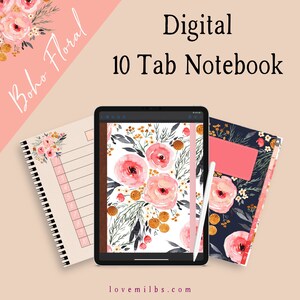 Digital 10 Subject Boho Floral Notebook - Digital Notebook for iPad and Goodnotes or Notability - with Stickers