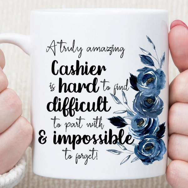 Personalized Cashier Gift for Women, Appreciation Gift, Birthday Gift, Graduation Gift, Retirement Gift, Custom Name Floral Cup