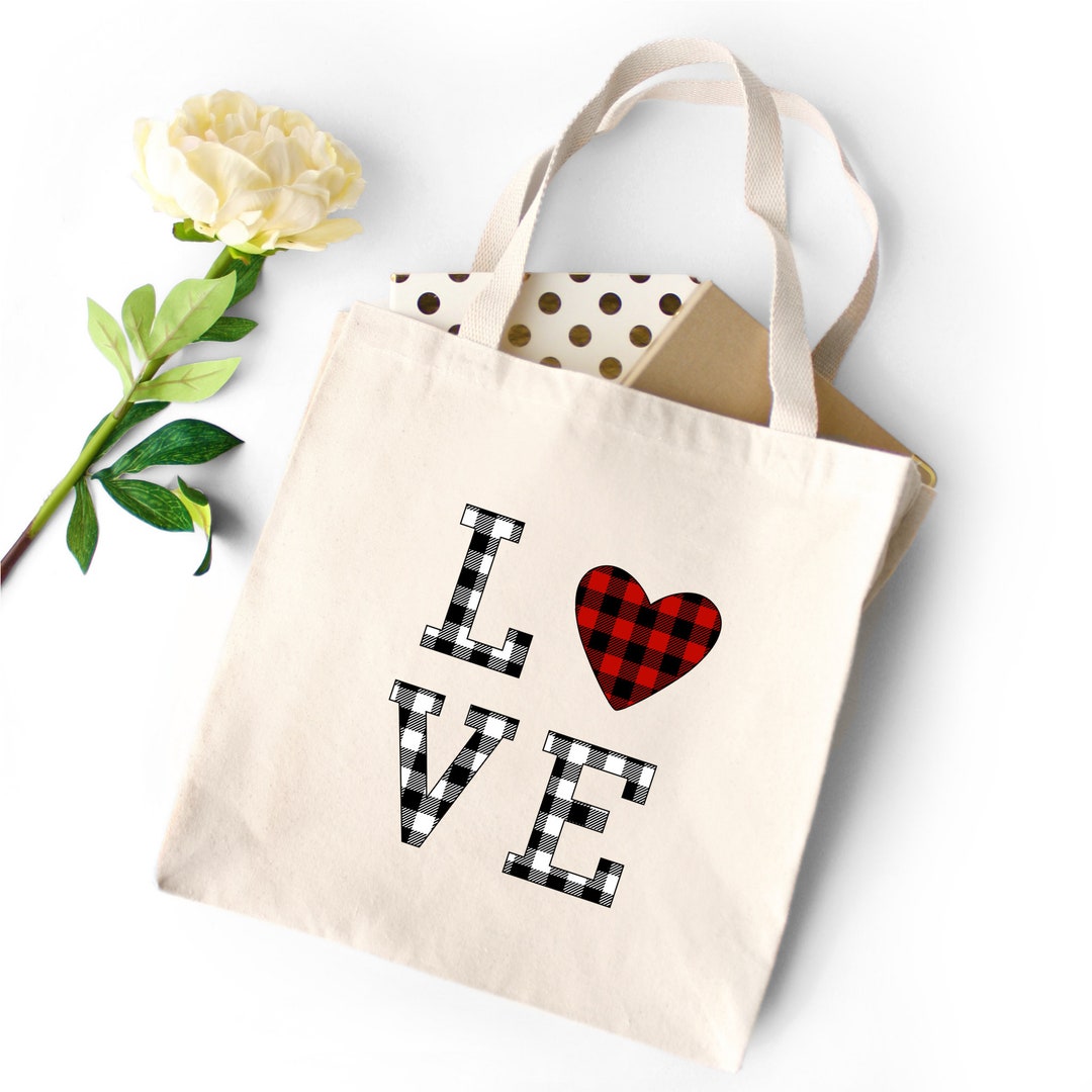 Cute LOVE Plaid Heart Tote Bag, Love Tote Bag, Gift for a Friend, Gift ...