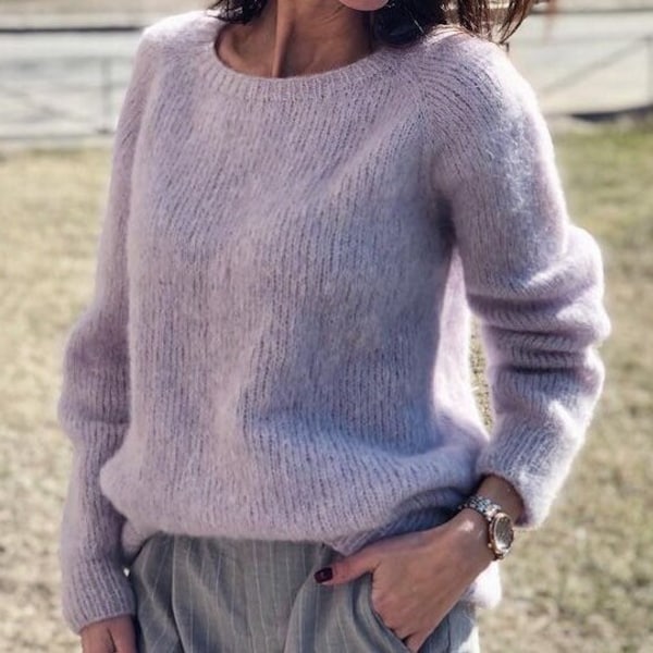 Jersey de punto para mujer. Suéter de alpaca para mujer. Jersey tejido a mano. Jersey de cuello redondo. suéteres de otoño para mujer