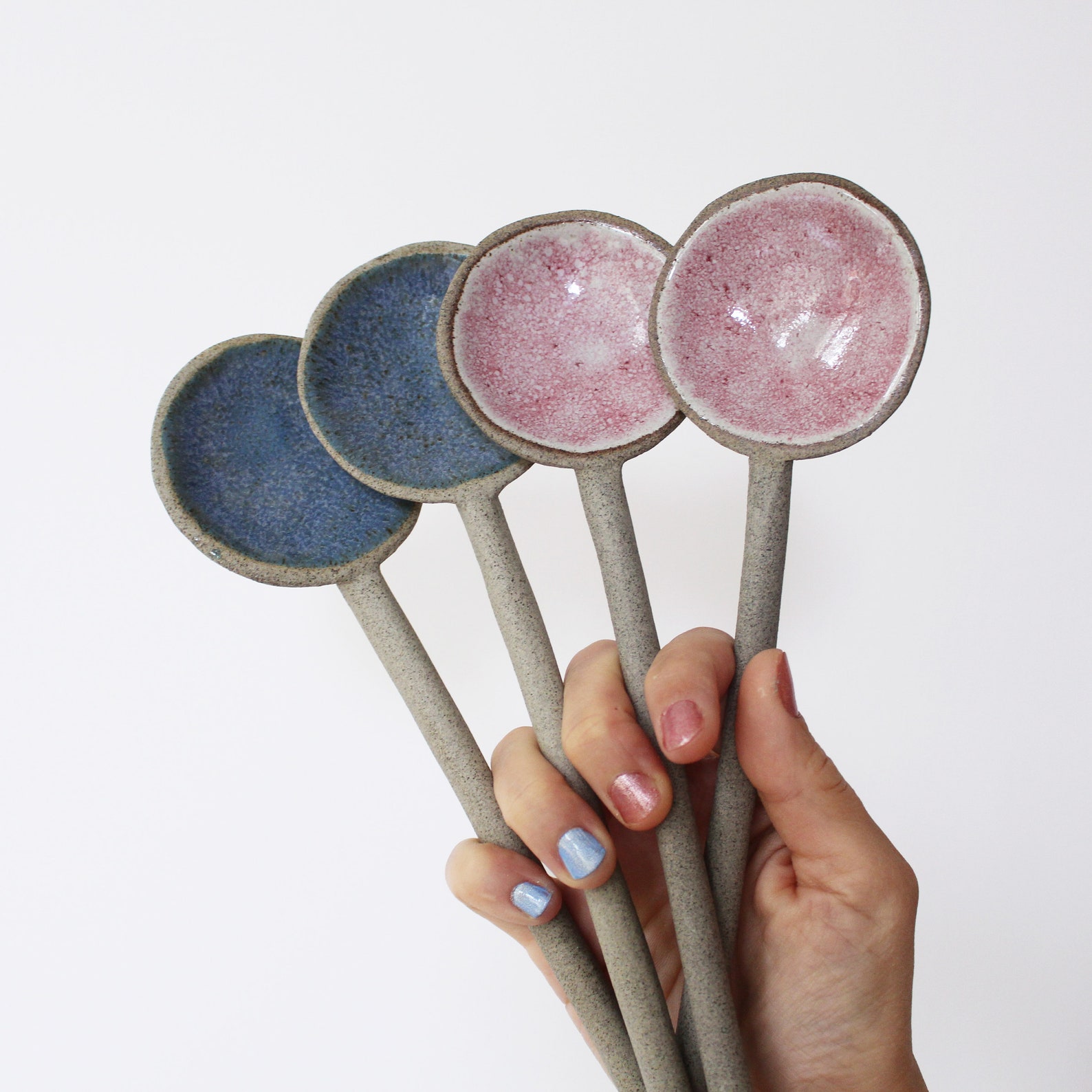 Set of 2 ceramic salad spoons handmade serving spoons gray Etsy