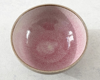 Wheel thrown ceramic bowl, handmade medium size soup bowl, muesli bowl, pink and gray