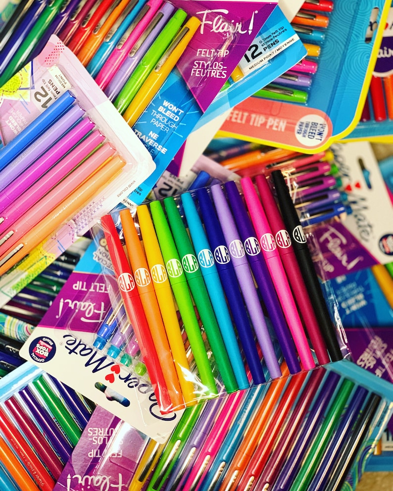 Personalized Flair Felt Tip Pens, set of 12 Monogram Personalized Pens Teacher Appreciation Planner Organization Teacher Gift image 1