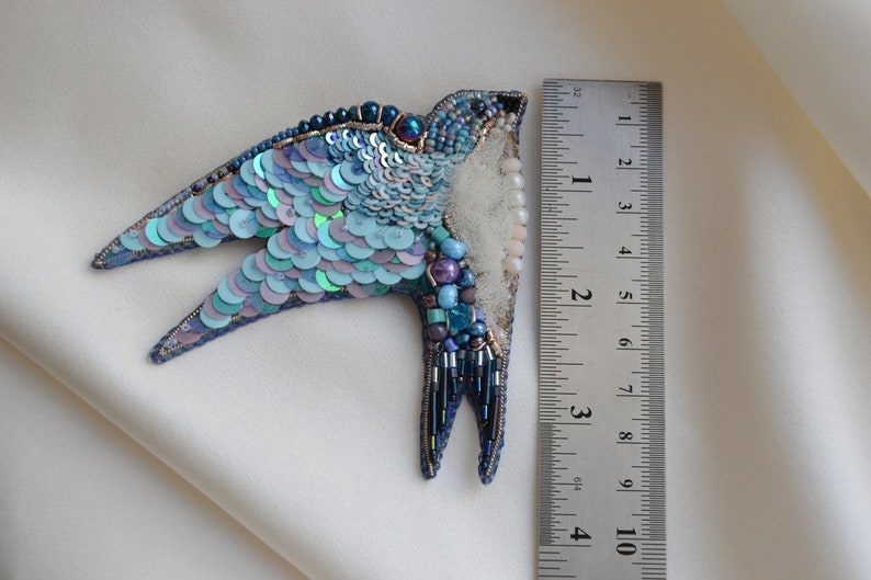 18th Birthday gift Embroidered swallow brooch Blue and purple jewelry