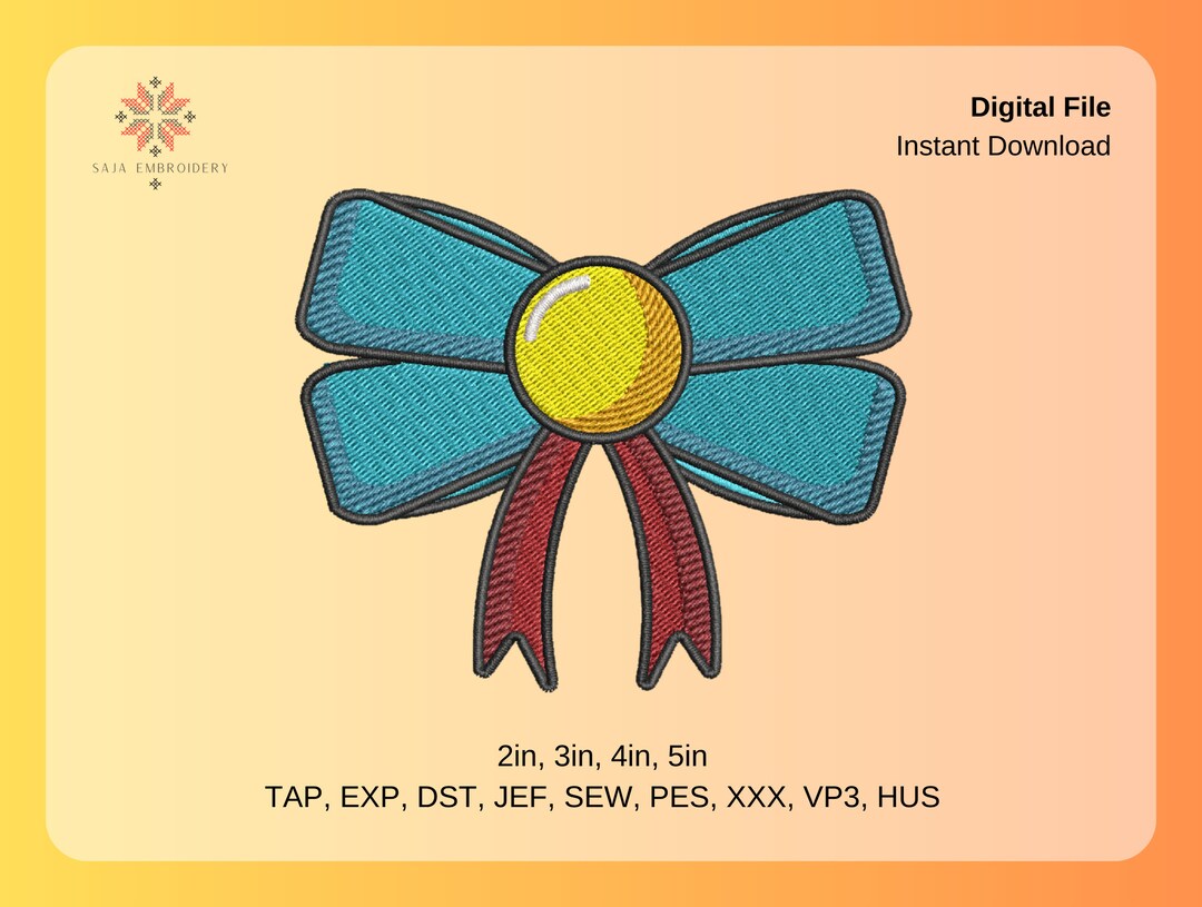 Digital File Embroidery Design 4 Sizes Bow Embroidery Etsy