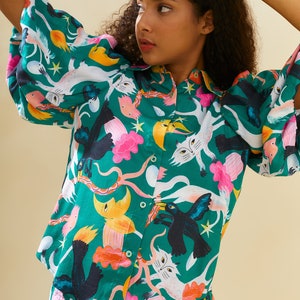 Printed Shirt Colourful Summer Shirt Summer Puffed Sleeves Shirt Organic Eco Linen Shirt image 4