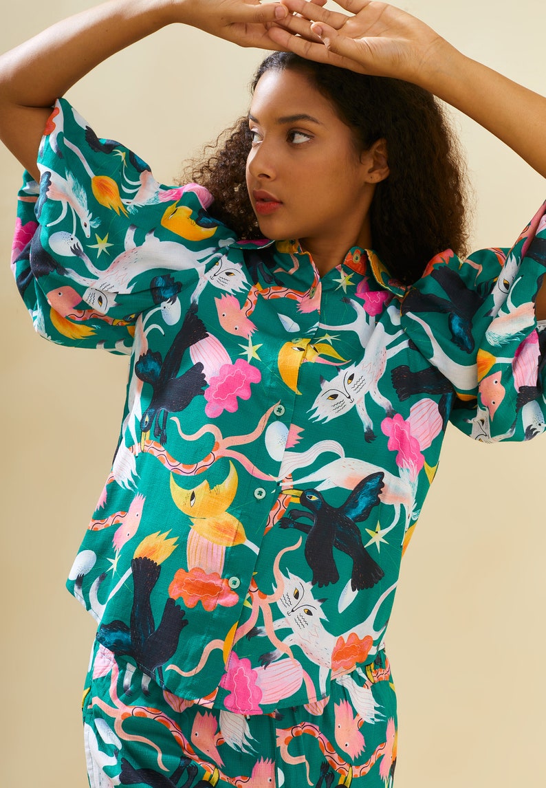 Printed Shirt Colourful Summer Shirt Summer Puffed Sleeves Shirt Organic Eco Linen Shirt image 4