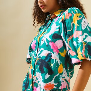 Printed Shirt Colourful Summer Shirt Summer Puffed Sleeves Shirt Organic Eco Linen Shirt image 2