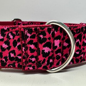 Handcrafted 38mm (1.5 inch) wide martingale dog collar in PINK animal print design Greyhound whipp image 7